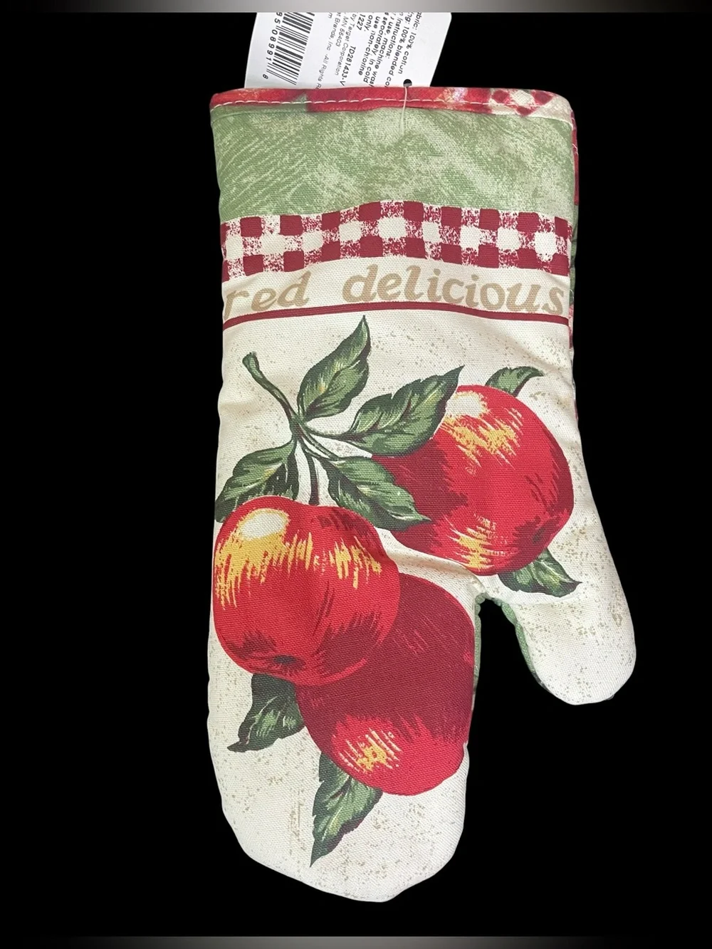 Kitchen Cherry Apron & Apple Oven Mitt Blue Red Green Cooking Baking NEW NWT